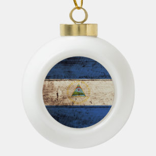 Adorno De Cerámica Tipo Bola Bandera de Nicaragua en grano de madera viejo