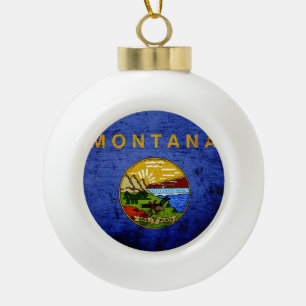 Adorno De Cerámica Tipo Bola Bandera negra del estado de Montana del Grunge