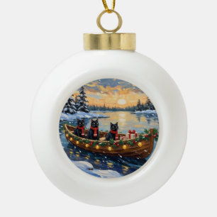 Adorno De Cerámica Tipo Bola Barca de Navidad del Gato Negro Fiesta