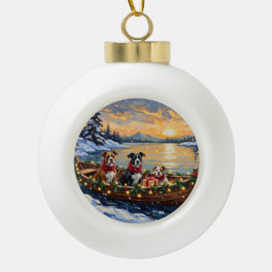 Adorno De Cerámica Tipo Bola Barco de Navidad con American Staffordshire Terrie
