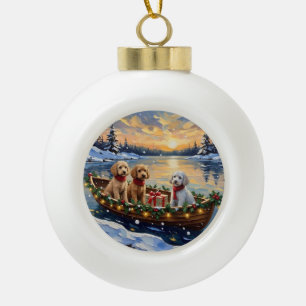 Adorno De Cerámica Tipo Bola Barco de Navidad de Caniche Fiesta