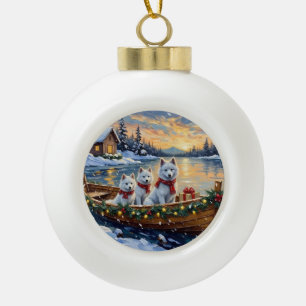 Adorno De Cerámica Tipo Bola Barco de Navidad de Samoyedo Blanco Fiesta