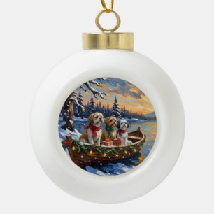 Adorno De Cerámica Tipo Bola Barco de Navidad de Shih Tzu Fiesta