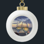 Adorno De Cerámica Tipo Bola Beach Christmas Ornamets Ball Sunset<br><div class="desc">Ornamentos navideños de playa - ornamentos de bola de Navidades con puesta de sol y texto de personalizable Feliz Navidad</div>