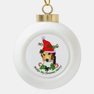 Adorno De Cerámica Tipo Bola Beagle Navidades Merry