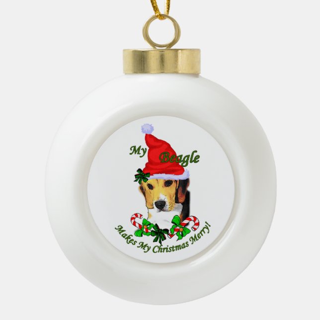 Adorno De Cerámica Tipo Bola Beagle Navidades Merry (Anverso)