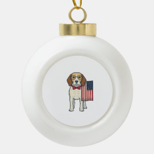 Adorno De Cerámica Tipo Bola Beagle Patriótico con Bandera Arte Vectorial Vinta