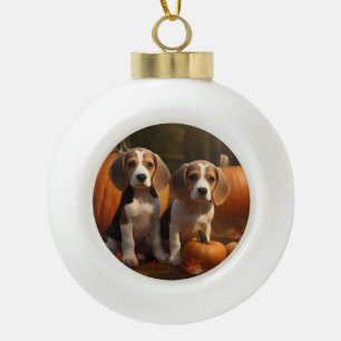 Adorno De Cerámica Tipo Bola Beagle Puppy Calabaza deslumbrante de otoño