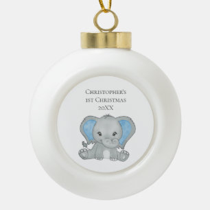 Adorno De Cerámica Tipo Bola Bebé elefante azul Navidad 1