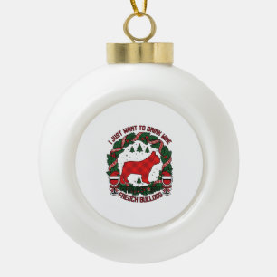 Adorno De Cerámica Tipo Bola Bebe Vino Bulldog Francés Perro Cuadro Rojo Navida