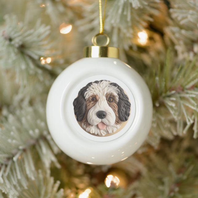 Adorno De Cerámica Tipo Bola Bernedoodle Dog 3D Inspirado (Árbol)
