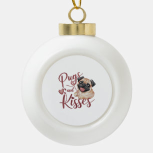 Adorno De Cerámica Tipo Bola Besos de perro .Pugs & Kisses Watercolor Tee