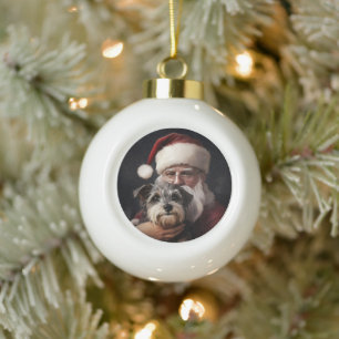 Adorno De Cerámica Tipo Bola Biewer Terrier con Santa Claus Festivo de Navidad