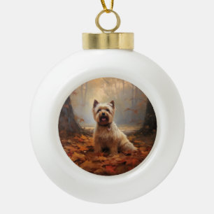Adorno De Cerámica Tipo Bola Biewer Terrier en hojas de otoño caídas Inspira