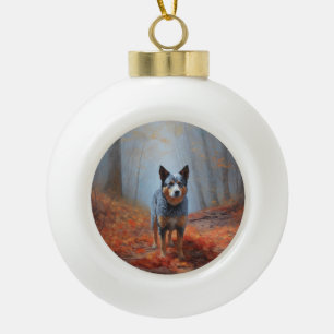 Adorno De Cerámica Tipo Bola Blue Heeler en otoño hojas caídas inspiran