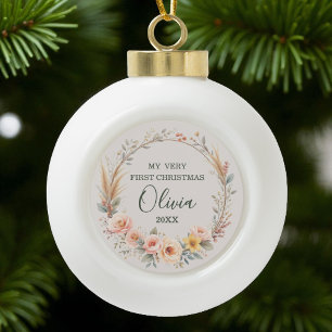 Adorno De Cerámica Tipo Bola Boho de Flores Silvestres Primer Personalizado de 