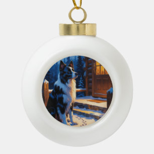 Adorno De Cerámica Tipo Bola Border Collie Con Luces De Navidad Fiesta