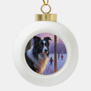 Adorno De Cerámica Tipo Bola Border Collie Con Luces De Navidad Fiesta