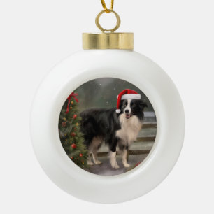 Adorno De Cerámica Tipo Bola Border Collie Perro en Navidad Nieve