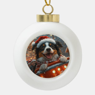 Adorno De Cerámica Tipo Bola Border Collie Perro Montaña Rusa Navidad