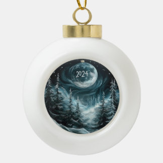 Adorno De Cerámica Tipo Bola Bosque de Navidades nevados con collar de ornament