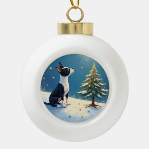 Adorno De Cerámica Tipo Bola Boston Terrier Midnight Star-Gazing Navidad