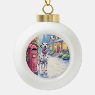 Adorno De Cerámica Tipo Bola Bucón Dalmatas Navideño Arte de Navidad