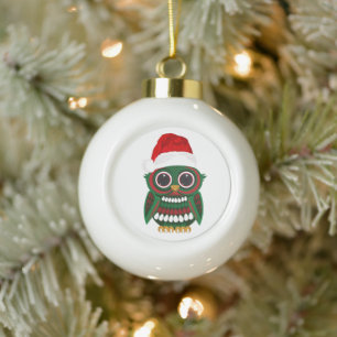 Adorno De Cerámica Tipo Bola Búho Navideño Lindo Cuadriculado Acogedor Festivo 