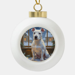 Adorno De Cerámica Tipo Bola Bull Terrier con Luces de Navidad Fiesta