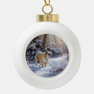 Adorno De Cerámica Tipo Bola Bulldog Deja que nieve Navidad Cepillado