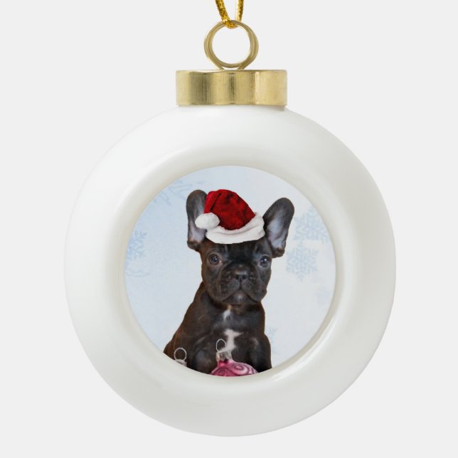 Adorno De Cerámica Tipo Bola Bulldog francés del navidad (Anverso)