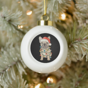 Adorno De Cerámica Tipo Bola Bulldog Francés Perro Gorro de Santa Feliz Navidad