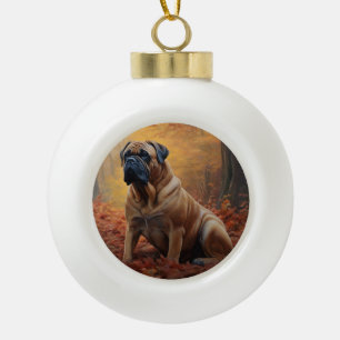 Adorno De Cerámica Tipo Bola Bullmastiff en Otoño Hojas Caídas Inspiran