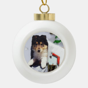 Adorno De Cerámica Tipo Bola Buzón de Navidades de Collie Puppy