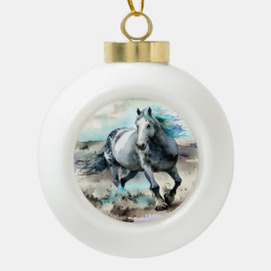 Adorno De Cerámica Tipo Bola Caballo de Agua Acuarela Galopante 