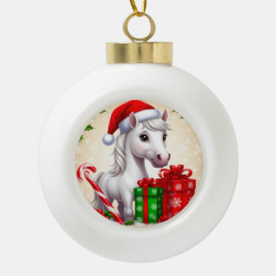 Adorno De Cerámica Tipo Bola Caballo de dibujos animados festivo con sombrero d