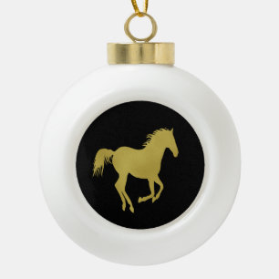 Adorno De Cerámica Tipo Bola Caballo Dorado Corriendo sobre Negro