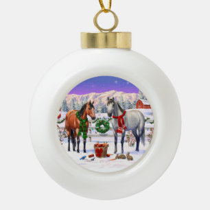 Adorno De Cerámica Tipo Bola Caballos de Navidad en la nieve