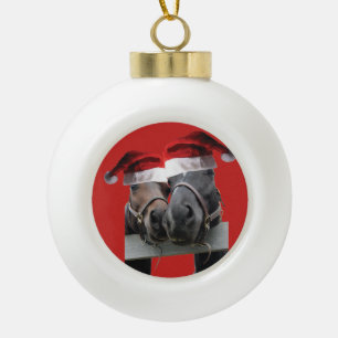 Adorno De Cerámica Tipo Bola Caballos de Navidad Santa Claus