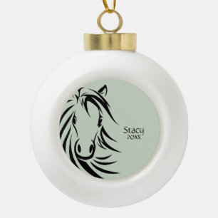 Adorno De Cerámica Tipo Bola Cabeza de caballo negro verde