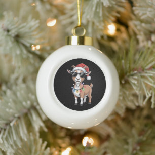Adorno De Cerámica Tipo Bola Cabra de Navidad Santa Sombrero Gafas de sol Luces