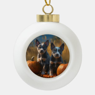 Adorno De Cerámica Tipo Bola Cachorro Blue Heeler Otoño Delicia Calabaza