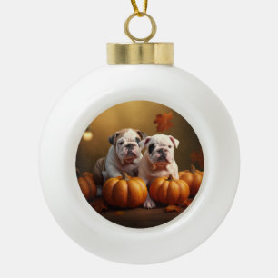 Adorno De Cerámica Tipo Bola Cachorro Bulldog Otoño Delicia Calabaza