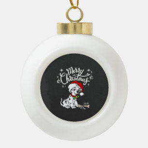 Adorno De Cerámica Tipo Bola Cachorro dálmata con gorro de Santa de Navidad
