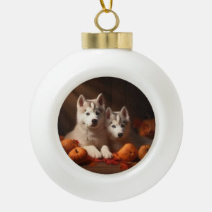 Adorno De Cerámica Tipo Bola Cachorro de Husky Siberiano Delicia de Otoño Calab
