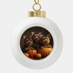 Adorno De Cerámica Tipo Bola Cachorro de Yorkshire Terrier Delicia de Otoño Cal