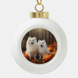 Adorno De Cerámica Tipo Bola Cachorro Eskimo Americano Delicia de Otoño Calabaz