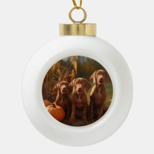 Adorno De Cerámica Tipo Bola Cachorro Vizsla Delicia de Otoño Calabaza