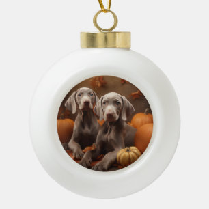 Adorno De Cerámica Tipo Bola Cachorro Weimaraner Delicia de Otoño Calabaza