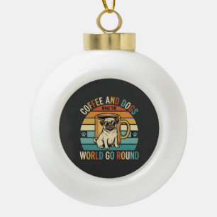 Adorno De Cerámica Tipo Bola Café y Perros Retro Amante Pug